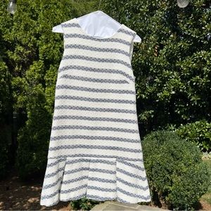 Sail to Sable Dress, Navy & White Stripe with Box Pleated Hemline, Size 6